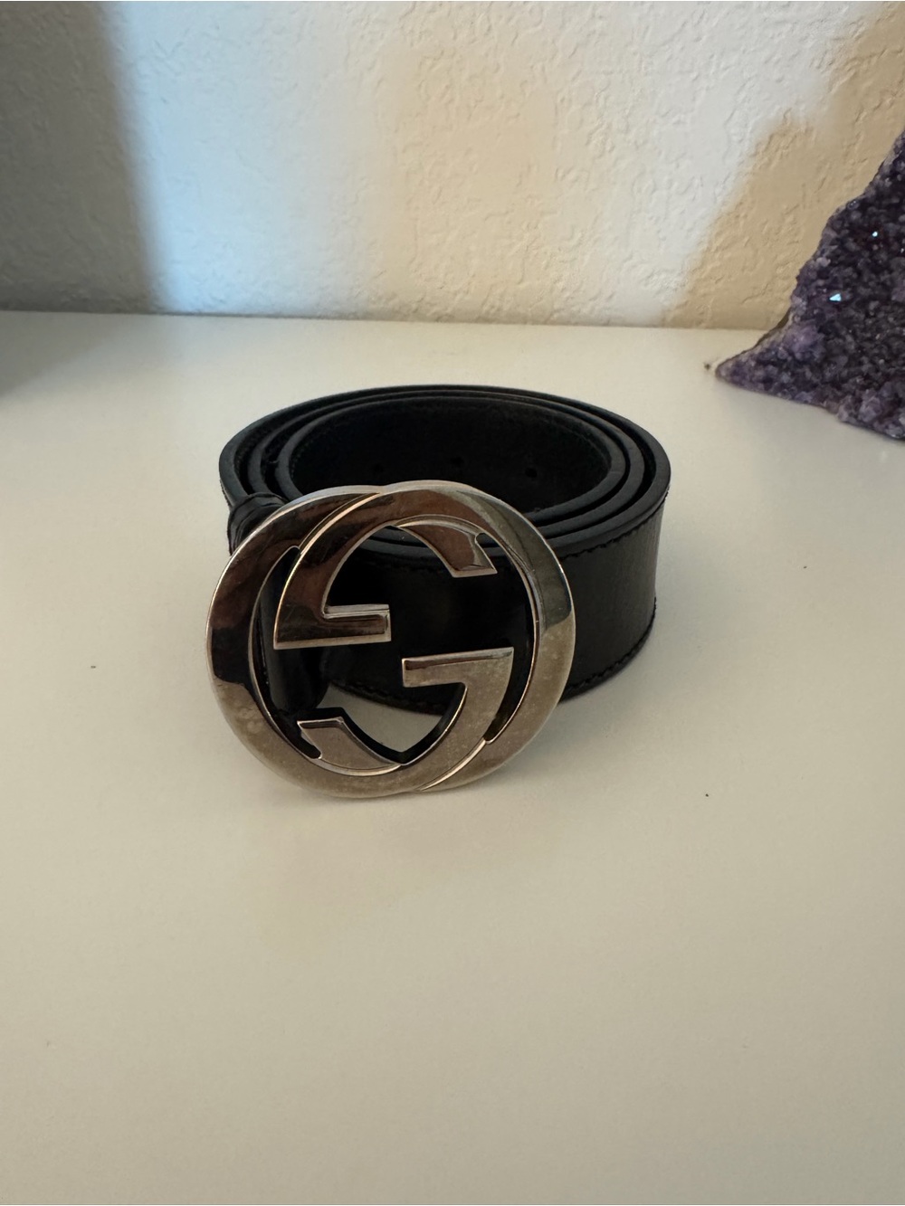 Gucci Black Leather Belt with Silver Double G Buckle